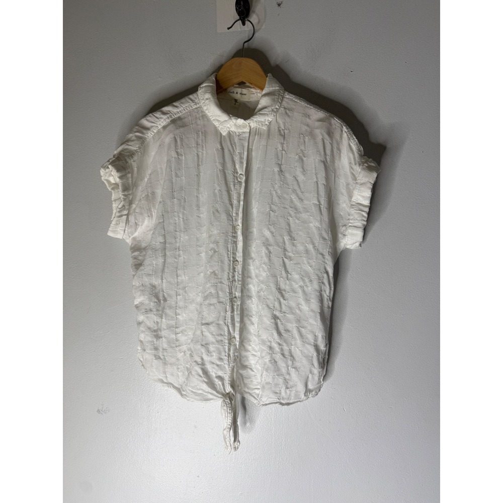 Cloth & Stone White Textured Short Sleeve Front Tie Button Down Shirt Small